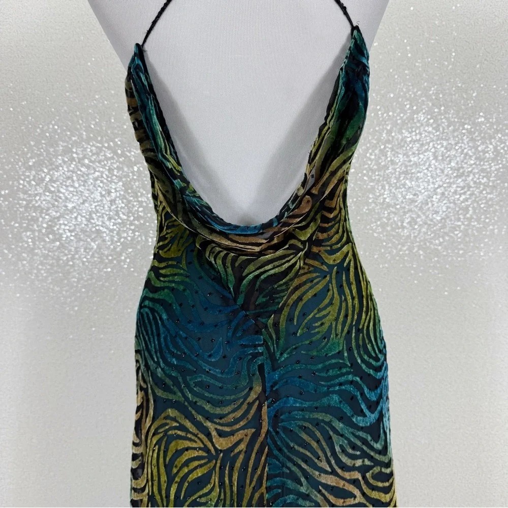 Icon by Kathryn Dianos Green Blue Burnout Velvet Abstract swirl Maxi Dress Party - Picture 7 of 17